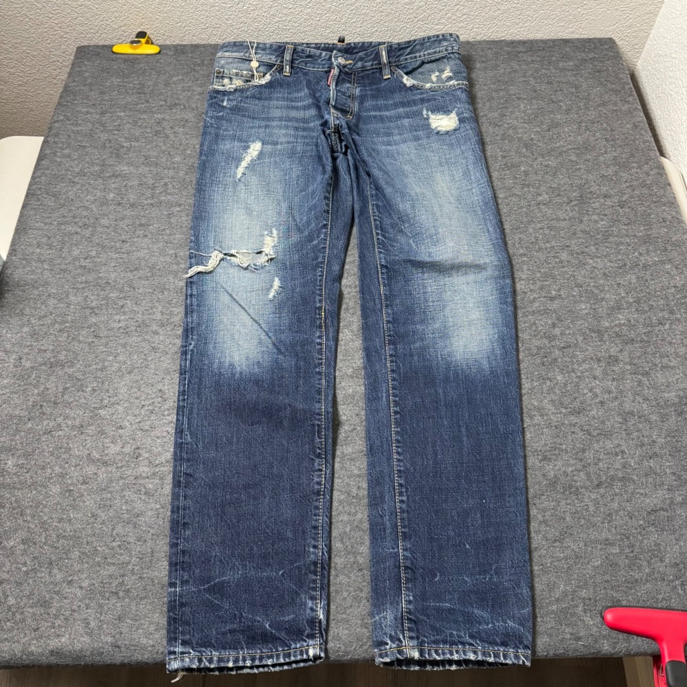 Dsquared2 Distressed Denim Jeans IT 54 (34x32.5) Slim Straight Leg Made in Italy